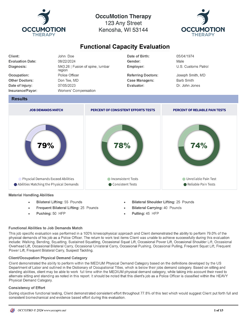 9-page FCE (Job Demands Match) report