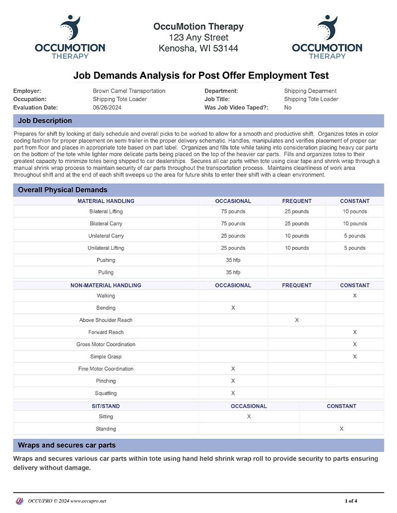 Job Demands Analysis report